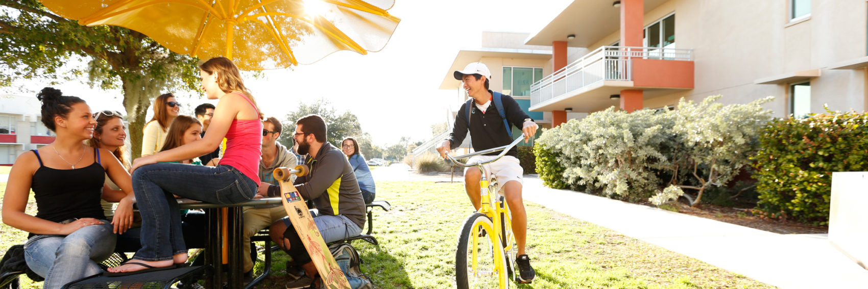 Students in Iota courtyard