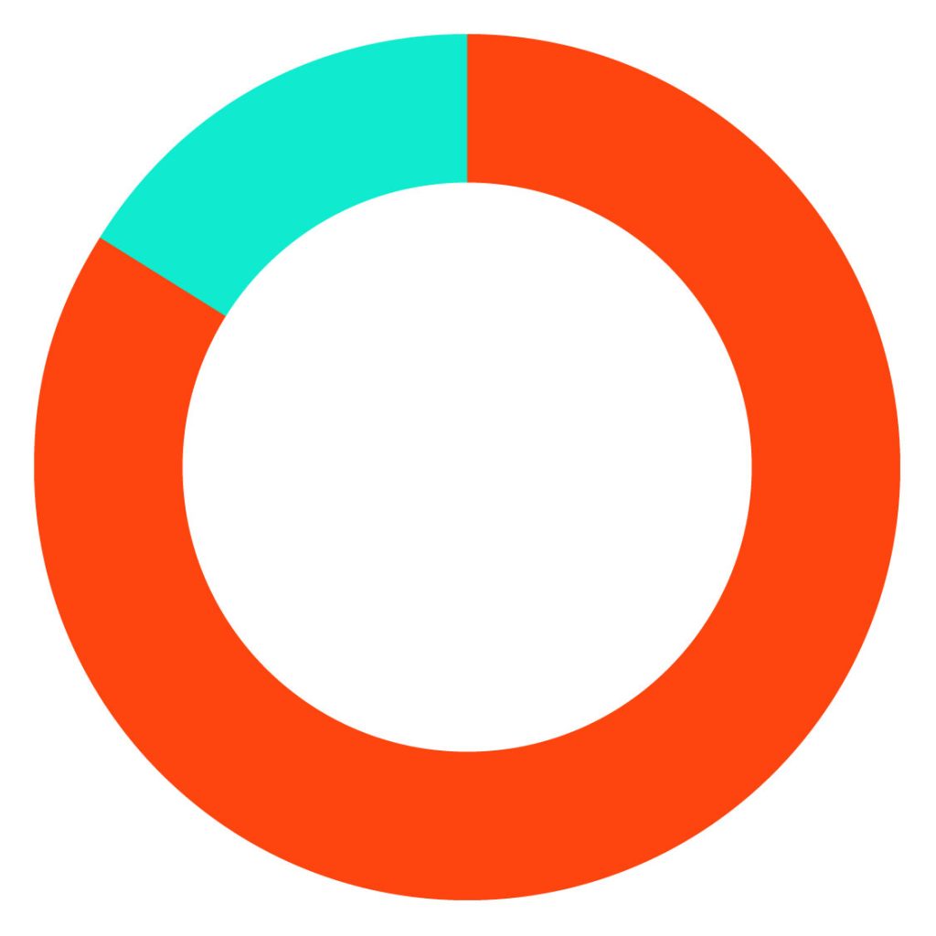 Pie chart with a majority of the circle in red and a sliver in blue