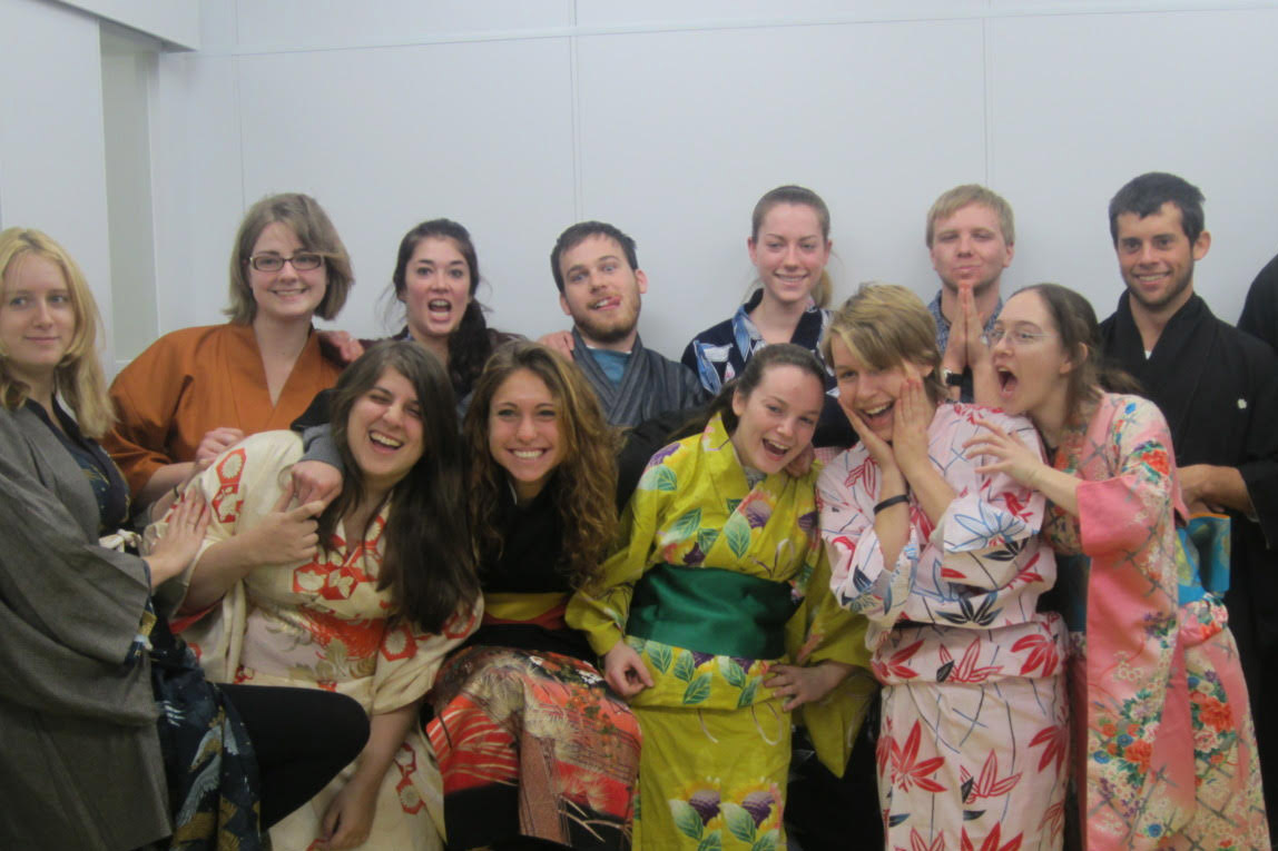 Large group of people wearing Japanese robes