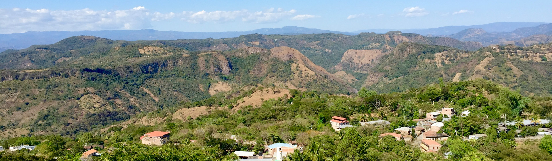 Aerial view of a village in the mountains