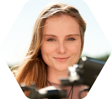 Student looking into camera