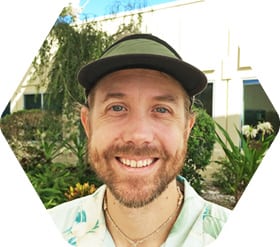 Benjamin Chemel in front of James Center