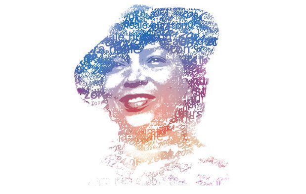Illustration of Zora Neale Hurston with words