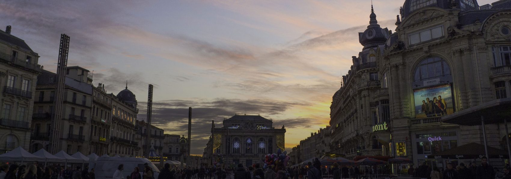 Place de la Comedie in Montpellier during sunset, taken by Yunho Kim '15, while on the French Language and Culture in the South of France Winter Term program