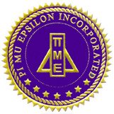 Purple and gold seal with words PI MU EPSILON INCORPORATED