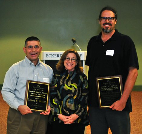 Anthony Brunello and Nathan Andersen presented faculty awards by Dean Suzan Harrison