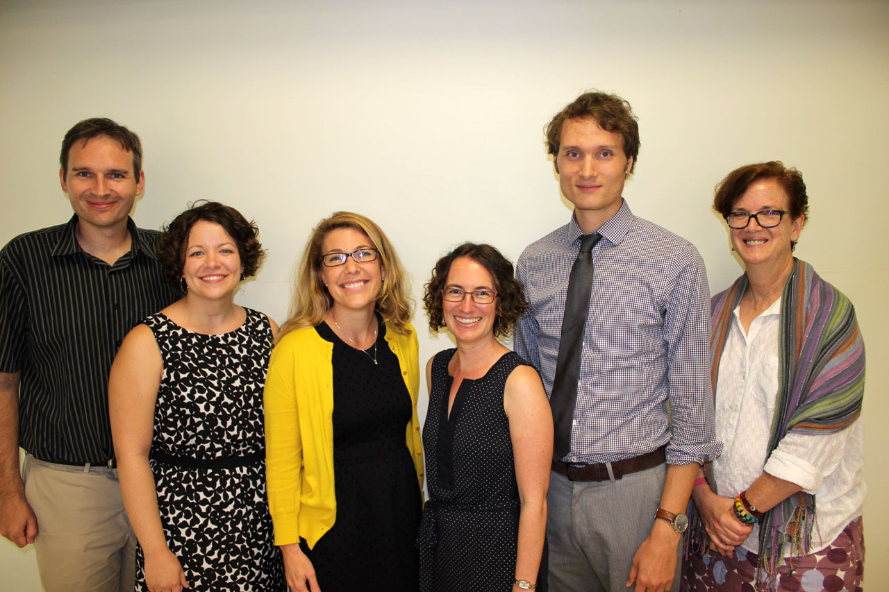 New faculty members (left to right): Michael Burch, April Buck, Jennifer Knippen, Noelle Boucquey, Christopher Rowland and Lisa Johnston