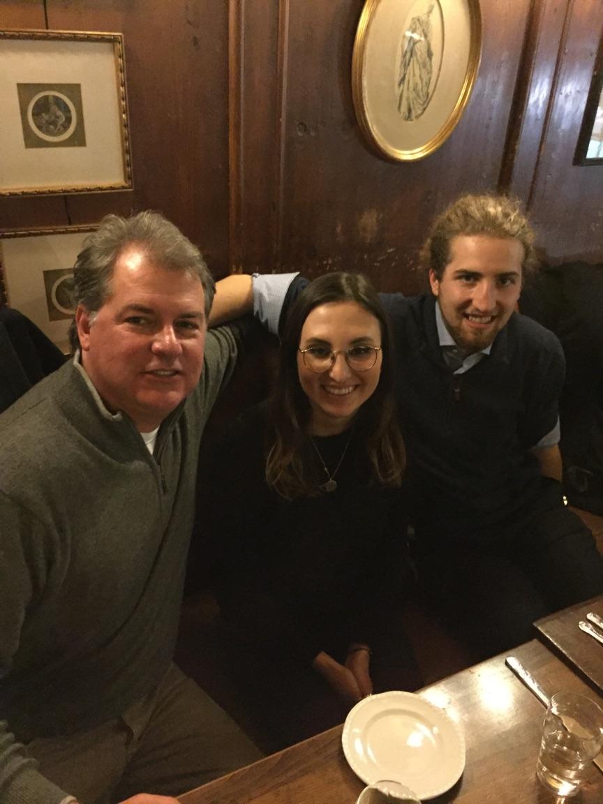 Taylor Rice ‘16 and Trevor Sutherland ‘17 with Trevor's dad, Tom Sutherland in London.