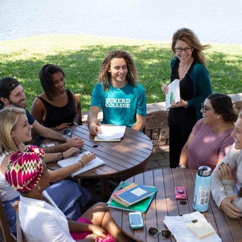 Assistant Professor of Management Jennifer Knippen teaching a group of students