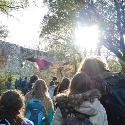 Students climb hill in Montpellier