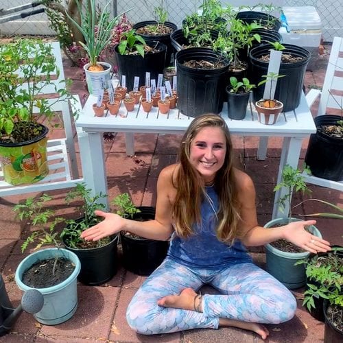 Student with plants about her