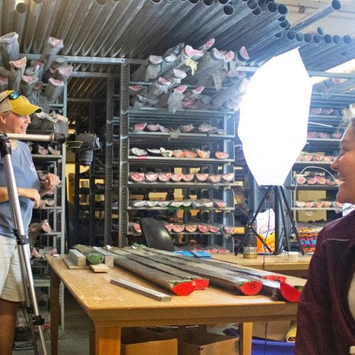 Researcher and students take hi-res photos of core samples