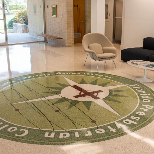 Seal on the terrazzo floor of building