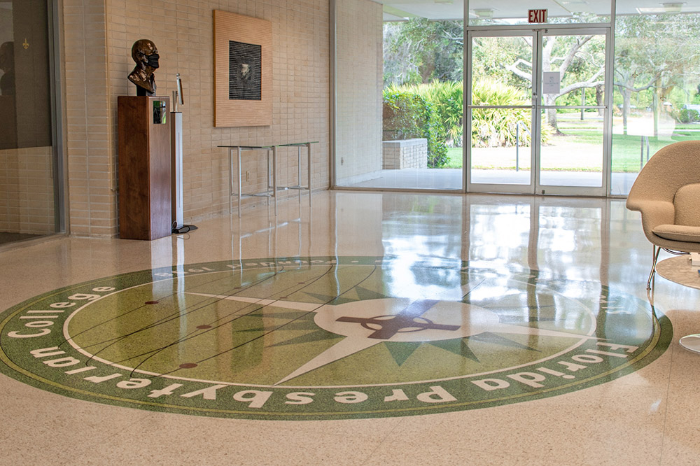 Seal on the terrazzo floor of building