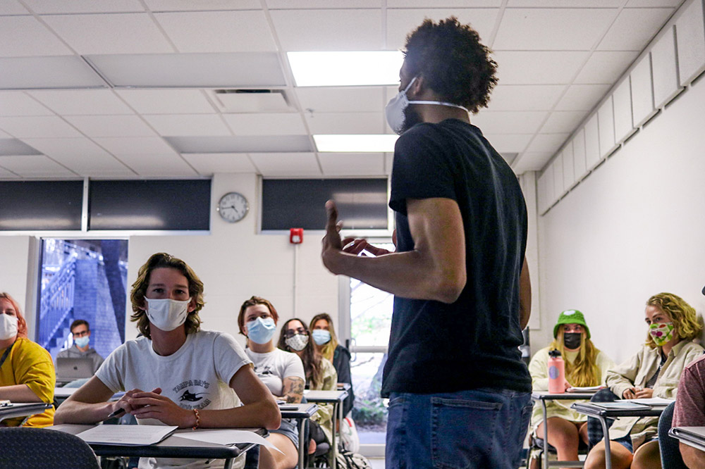 Ronald Porter stands in front of class