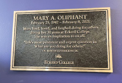 Plaque inscribed with dedication to Mary Oliphant