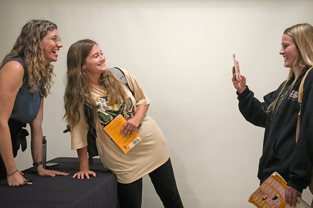 Students pose with the author