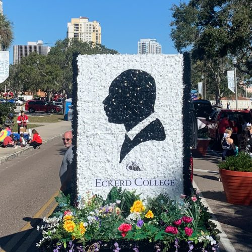Silhouette of Dr. MLK Jr. appearing on float