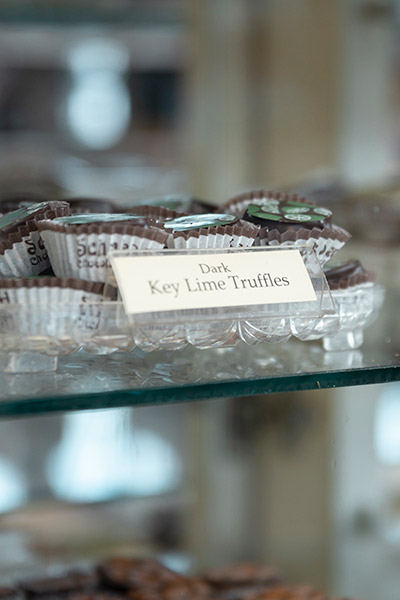 Chocolate truffles on a shelf
