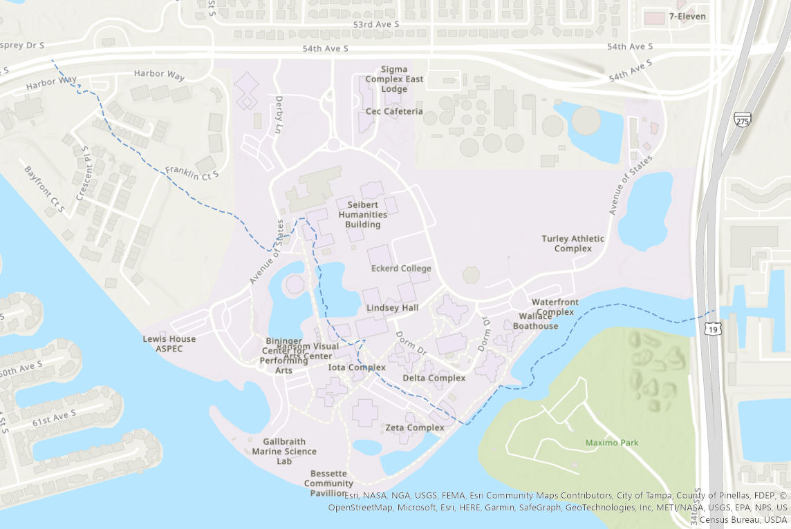 Map of campus showing original waterline