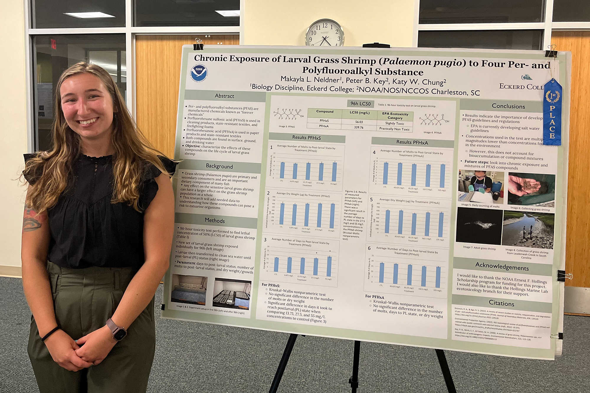 Young lady stands in front of scientific poster