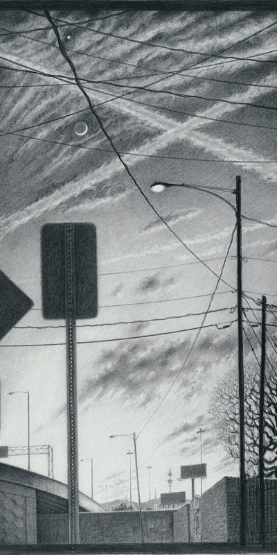 Black and white art of urban scene