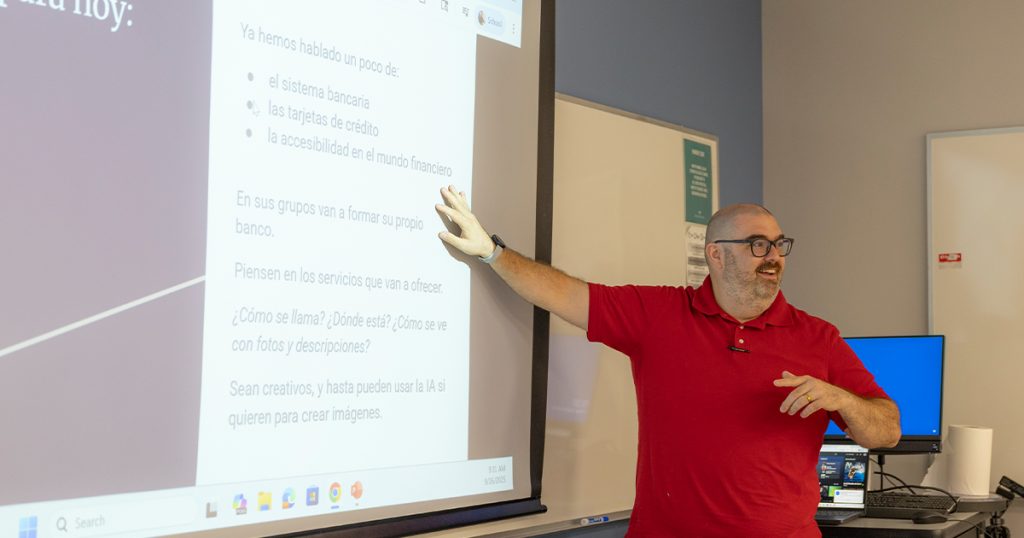 Matthew Burner teaches a class.