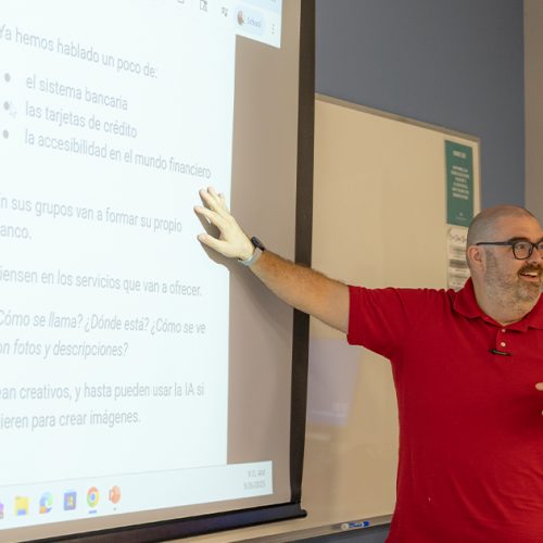 Matthew Burner teaches a class.