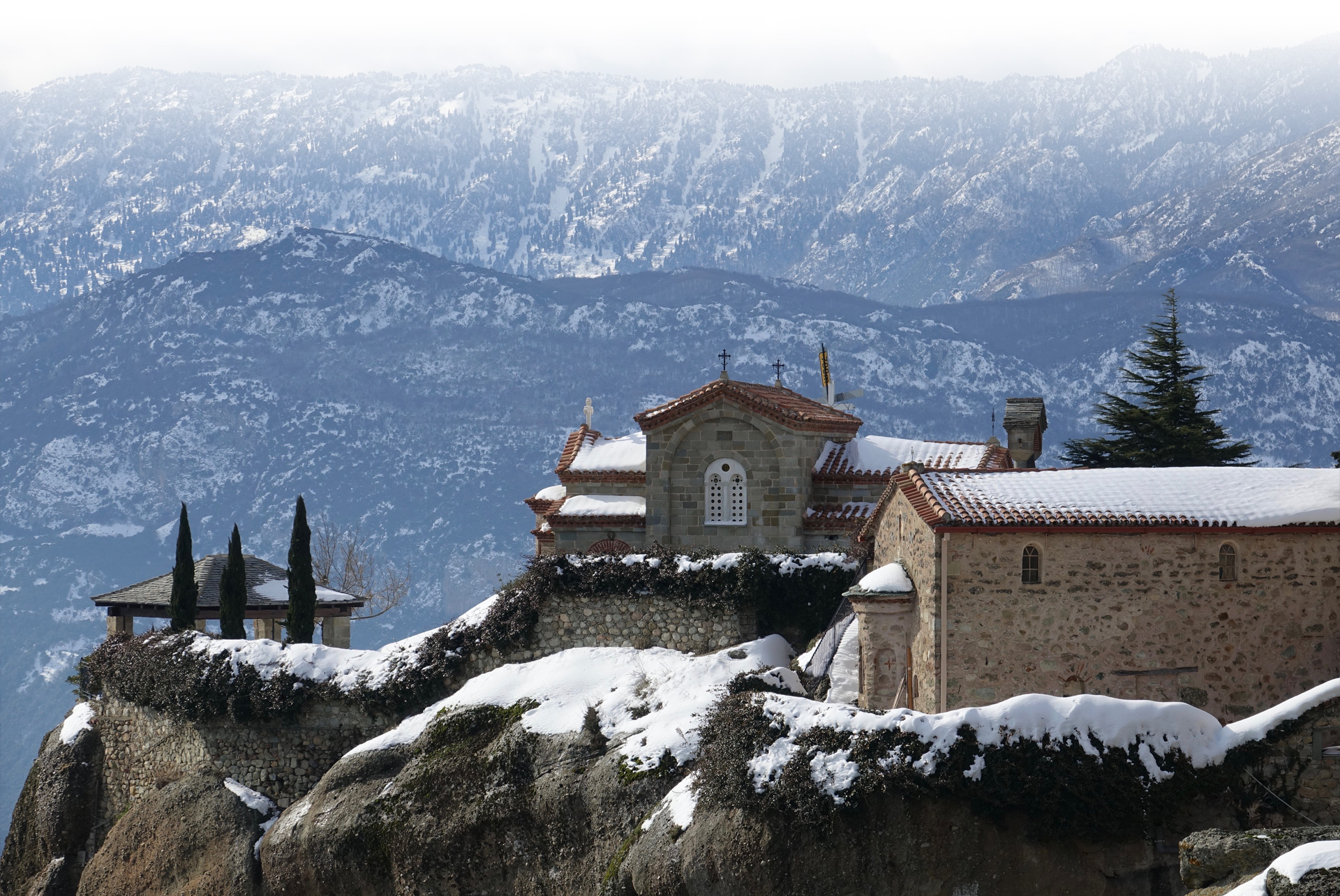 Monastery on top of mountain in Meteora