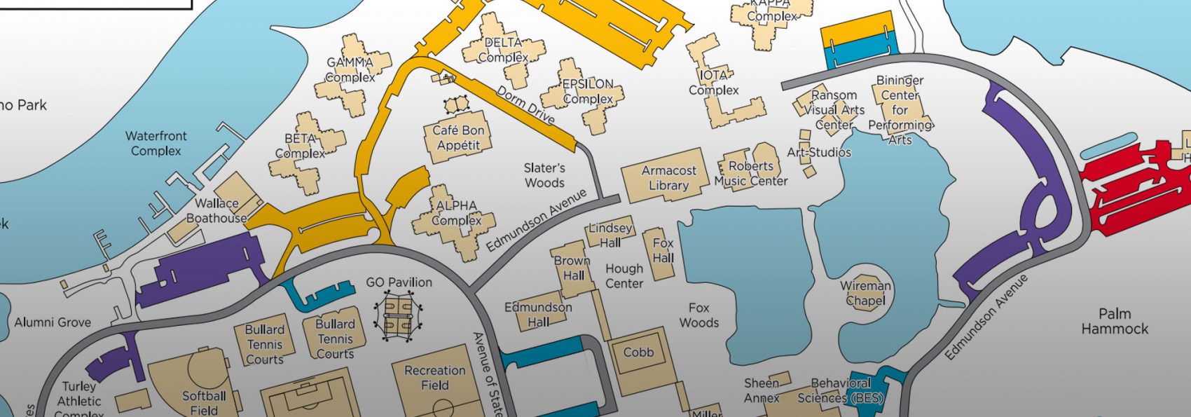 A picture of the campus map that includes parking details