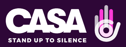 CASA Stand Up To Silence with a hand signaling stop