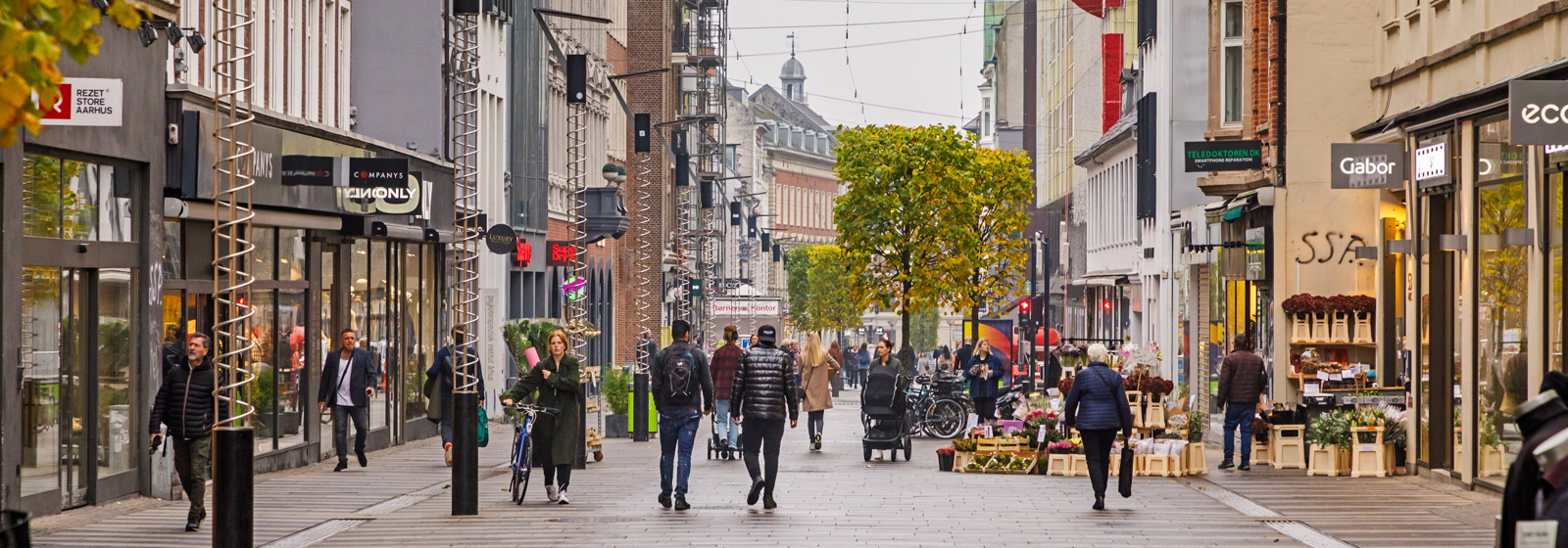 Pedestrian street in the morning in the central part of Aarhus, the second largest city in Denmark