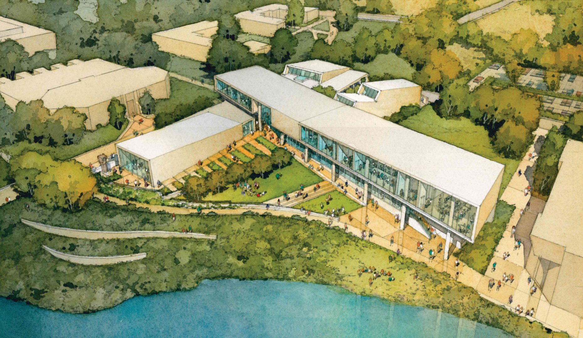 Aerial view rendering of Center of Visual Arts