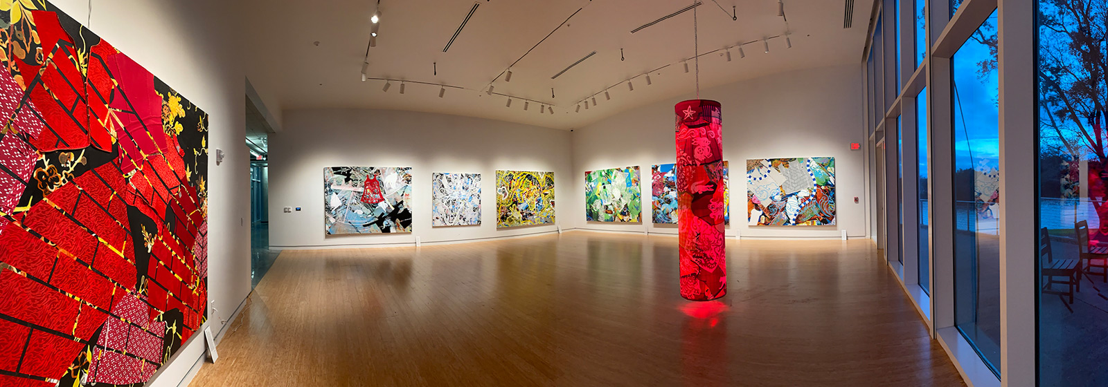 Paintings in the main art gallery in the Nielsen Center for Visual Arts