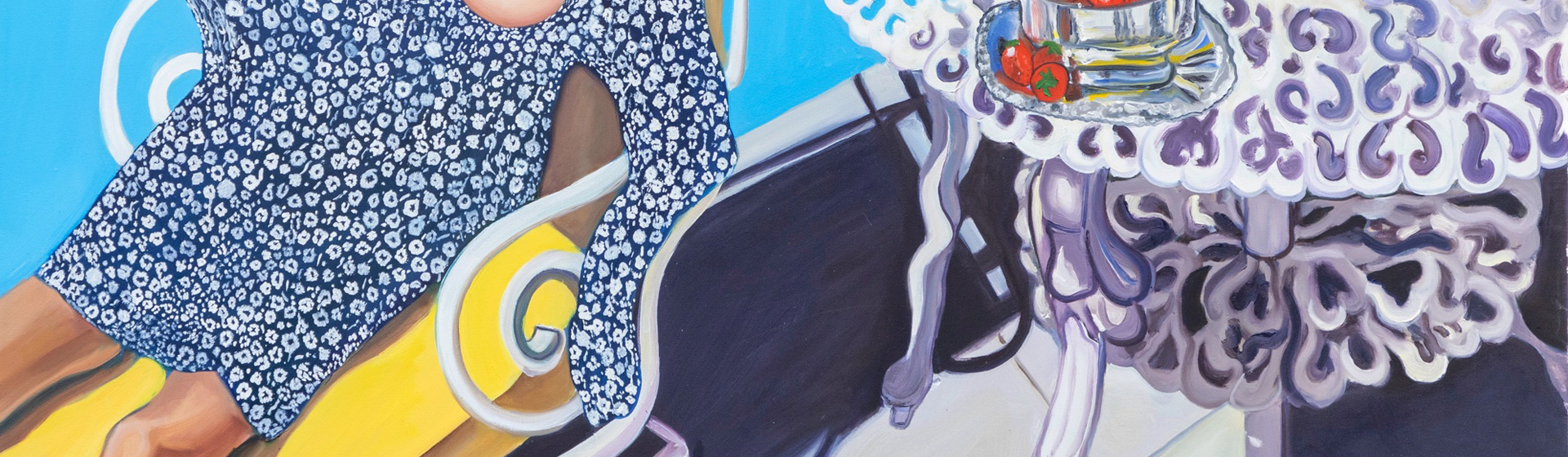Painting of woman seated in a beach chair
