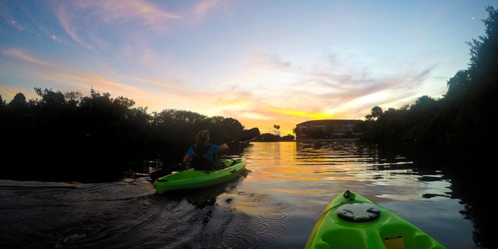 Kayaking at sunset