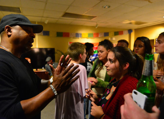 Chuck D. of the band Public Enemy, emcee, author, and producer talking to students