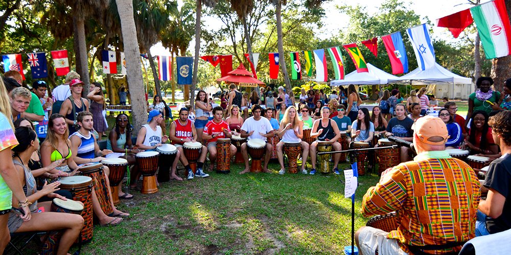 Students in a drum line during Festival of Cultures