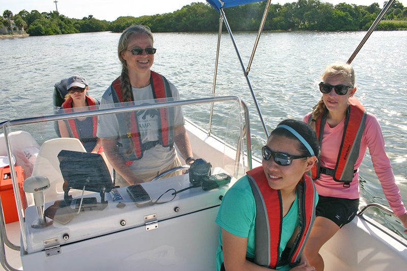 Dr. Gowans and students on a boat