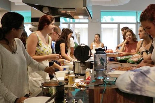 Students cooking together