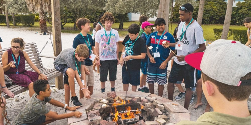 Students around campfire