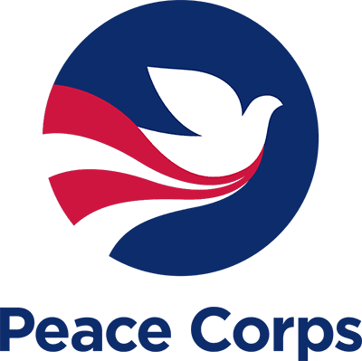 Dove flying with American flag colors with Peace Corps text below
