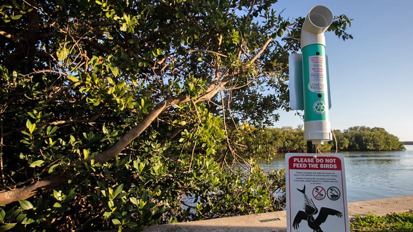 Fishing line collection receptacle on Eckerd College campus