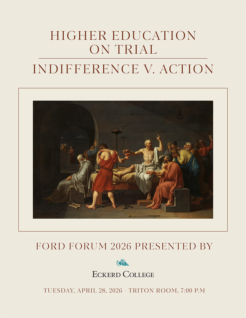 Program cover that reads "Higher Education on Trial: Indifference v. action"